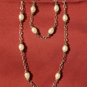 Sterling silver freshwater pearl necklace and bracelet